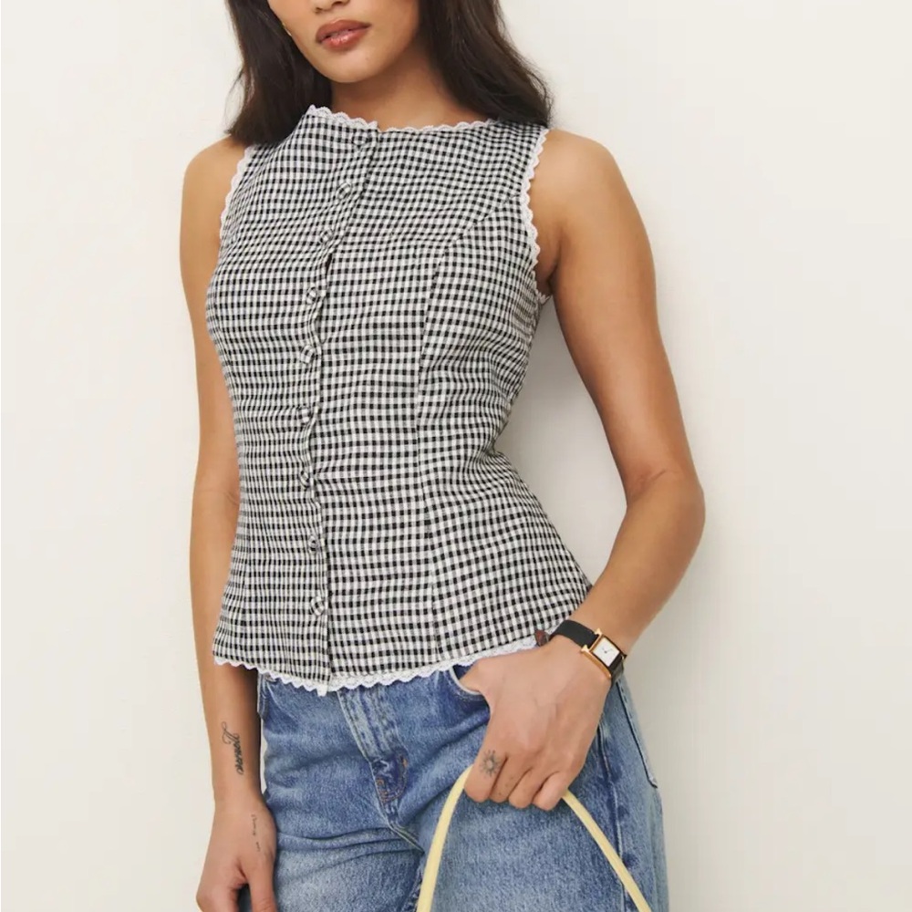 Reformation Amela Linen Top Black - Size 2